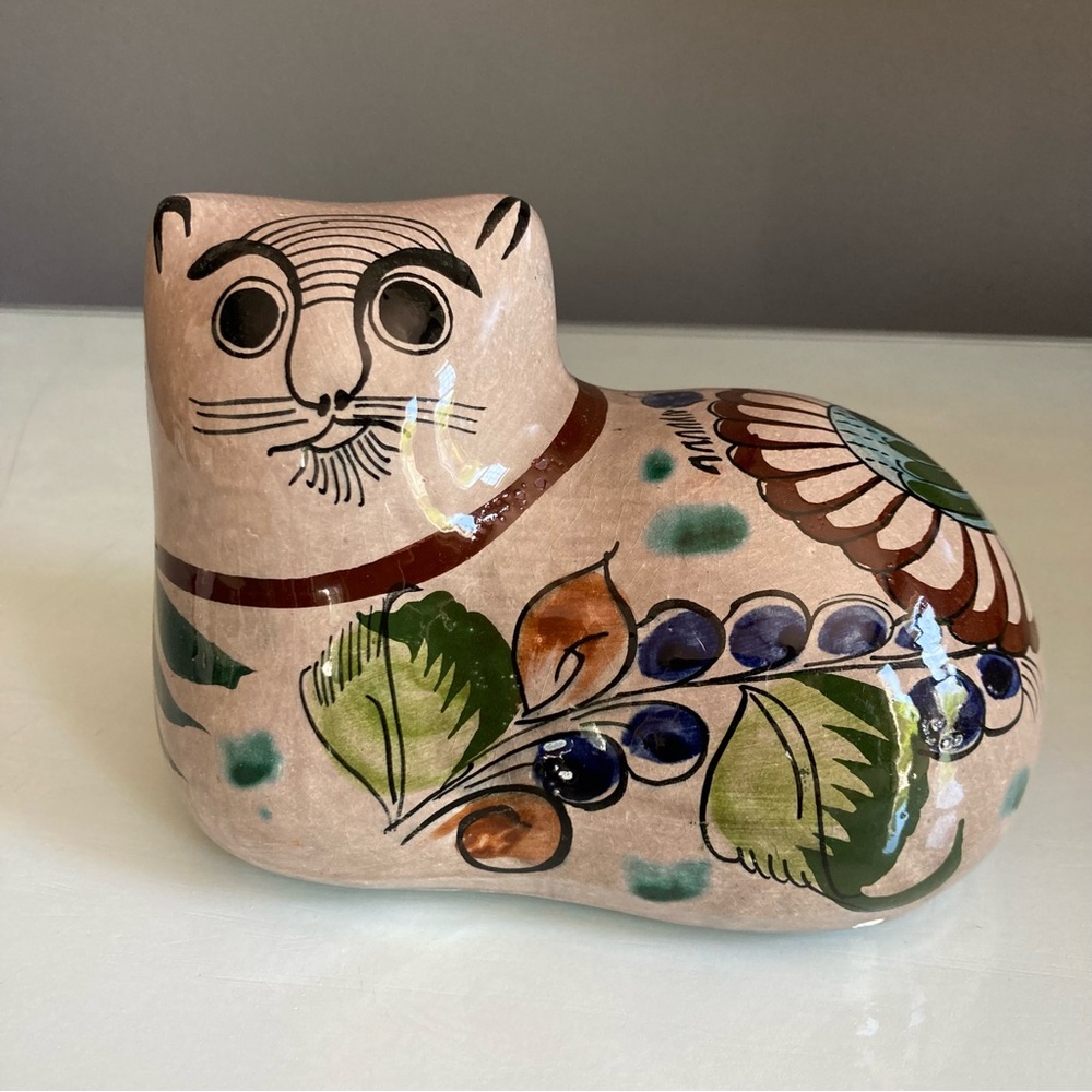 Tonala Pottery Cat Figurine With Flaws